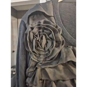 Michael Simon Workshop Black Rosette Ruffle Cardigan Sweater Womens M